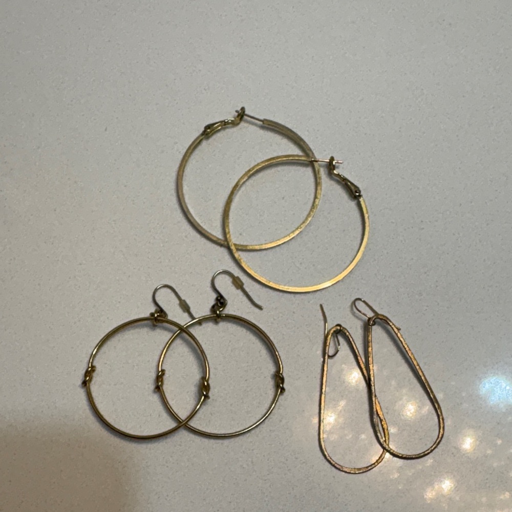 Elegant Gold Hoop Earrings Lot of 3